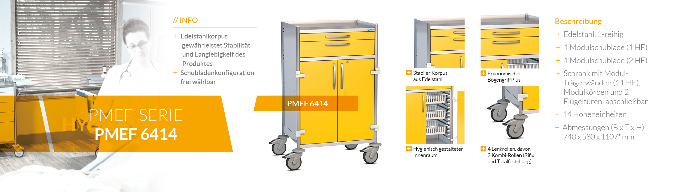 Pflegewagen aus Edelstahl  - PMEF 6414